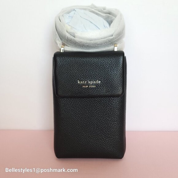 KATE SPADE Bradley North/South Pebbled Leather Phone Crossbody- Black color πβ - Picture 7 of 16